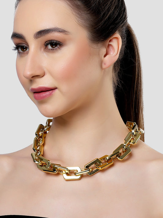 Karatcart Gold Plated Lightweight Big Flat Link Necklace for Women