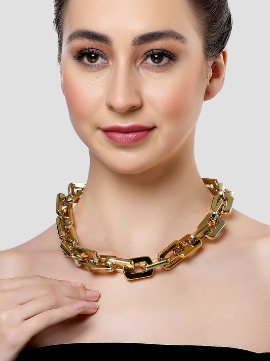 Karatcart Gold Plated Lightweight Big Flat Link Necklace for Women