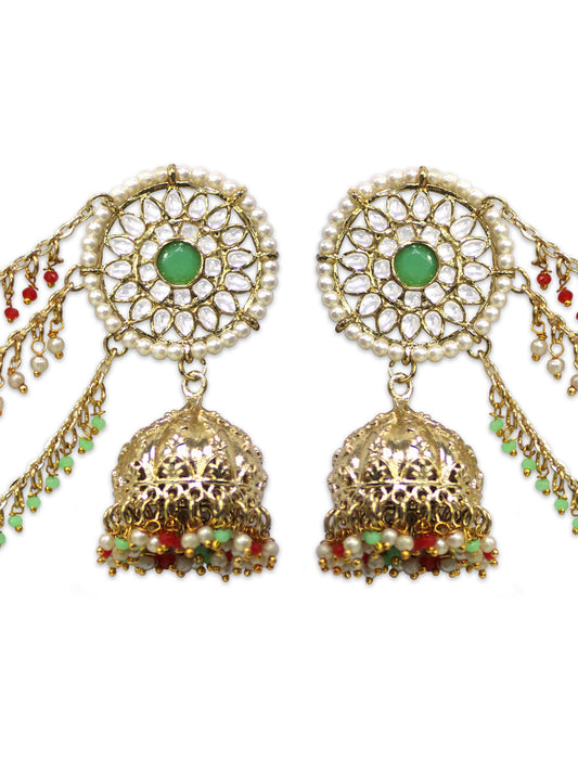 Karatcart Gold Plated Kundan Tiranga Jhumki Kaanchain Earrings for Women