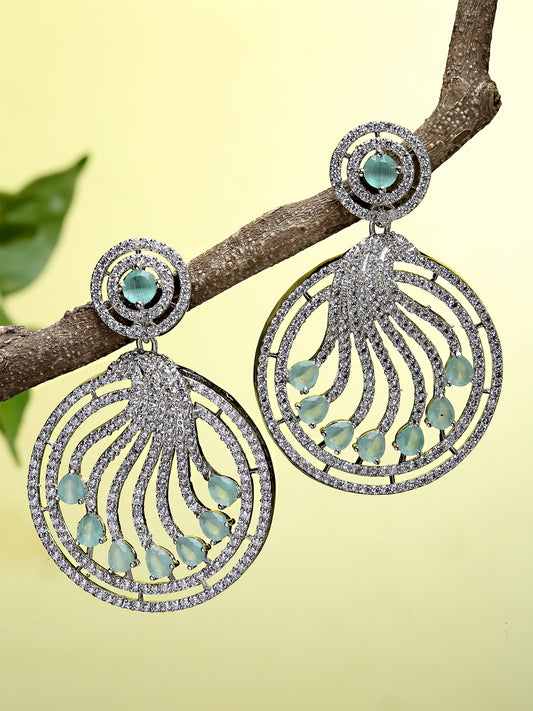 Karatcart Silver Tone Lime Green Cubic Zirconia Studded Dangler Earrings for Women