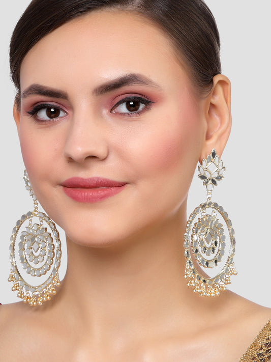 Karatcart Gold Plated Mirror Studded Round Shape Dangler Earrings for Women