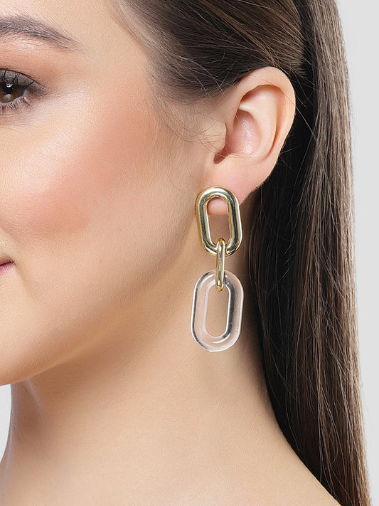 KARATCART Gold and White Link Drop Earrings for Women