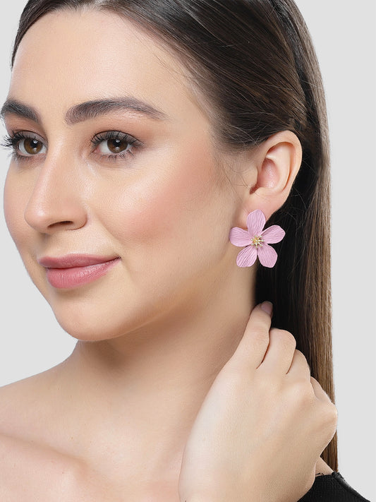 KARATCART Floral Design Pink Matt Finish Stud Earrings for Women