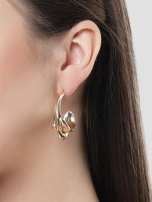 KARATCART Gold Plated Leaf Design Half Hoop Earrings for Women
