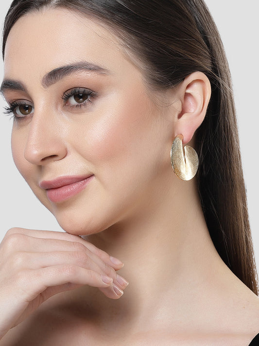 KARATCART Textured Gold Plated Half Hoop Earrings for Women