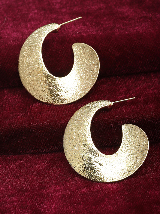 KARATCART Textured Gold Plated Half Hoop Earrings for Women