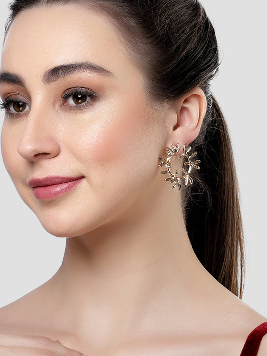 KARATCART Gold Plated Leaf Shape Hoop Earrings for Women