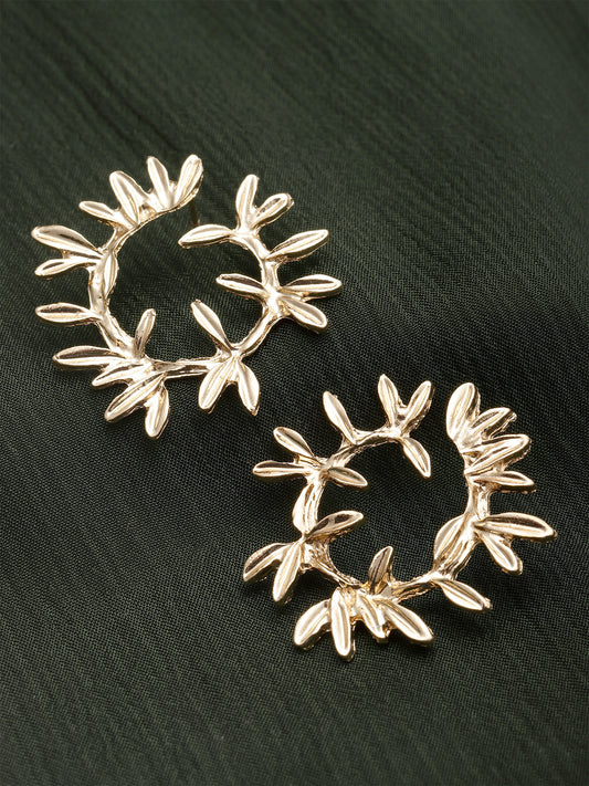 KARATCART Gold Plated Leaf Shape Hoop Earrings for Women