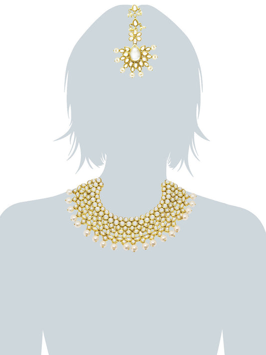 22K GoldPlated Antique Origins Kundan Pearl Drop Necklace Set