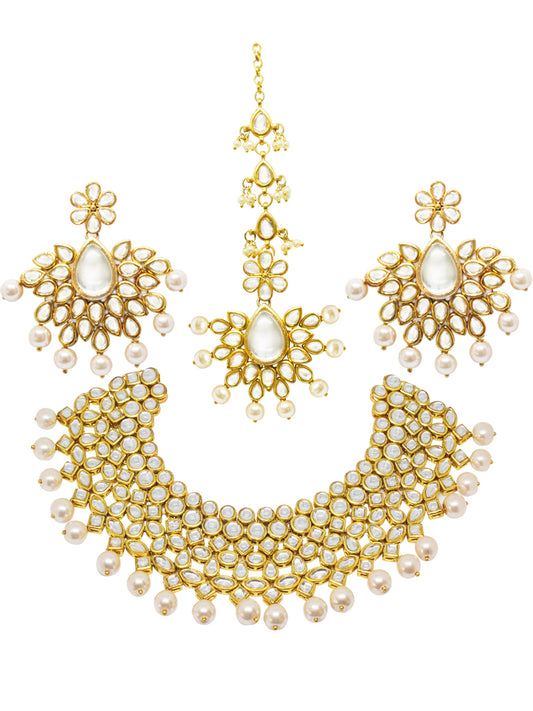 22K GoldPlated Antique Origins Kundan Pearl Drop Necklace Set