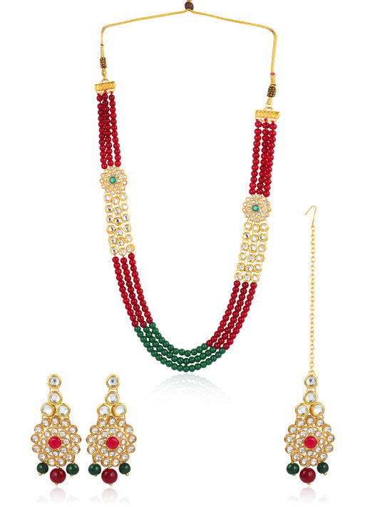 22K GoldPlated Antique Rani Haar Kundan Necklace Set for Women