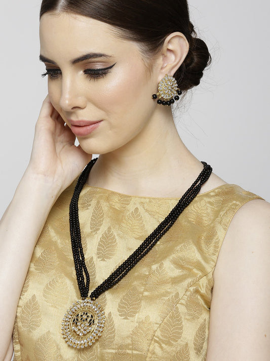 22K GoldPlated Antique Kundan Rani Haar Beaded Pendant Set for Women