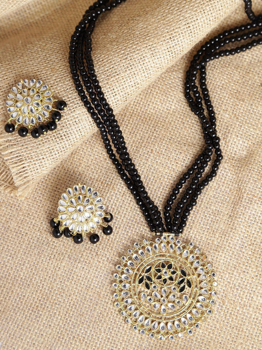 22K GoldPlated Antique Kundan Rani Haar Beaded Pendant Set for Women