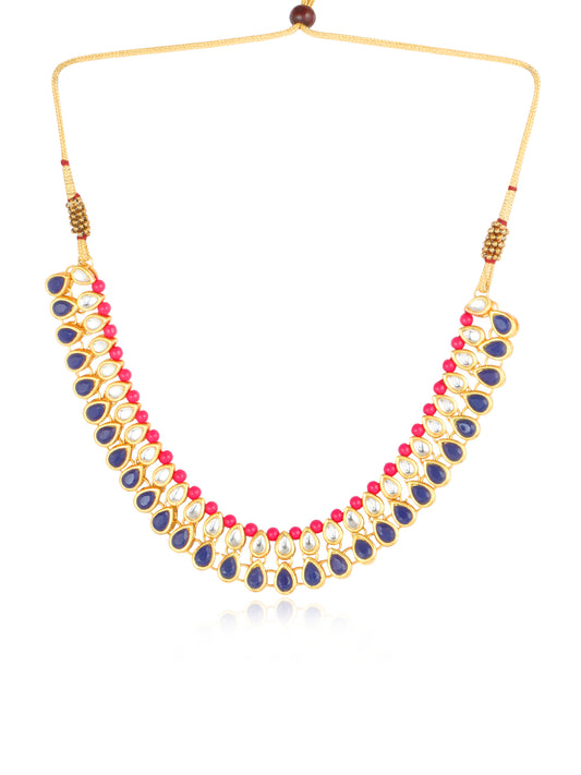 22K GoldPlated Antique origings Blue Drop Kundan Necklace Set