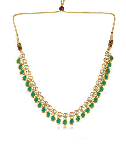 Karatcart 22K GoldPlated Green Drop Kundan Necklace Set for Women
