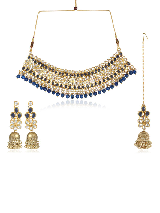 Karatcart 22K GoldPlated Traditional Kundan Blue Choker Jewellery Set