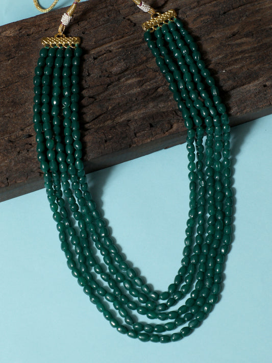 Multilayered Green Beads Maharaja Moti Mala for Men