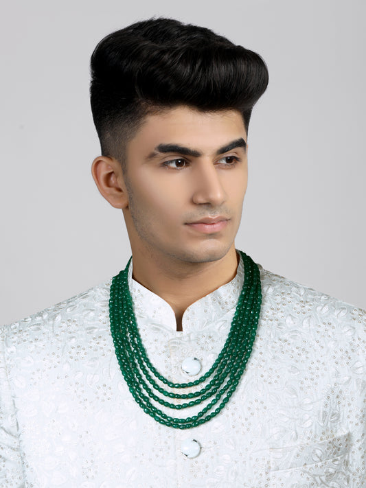Multilayered Green Beads Maharaja Moti Mala for Men