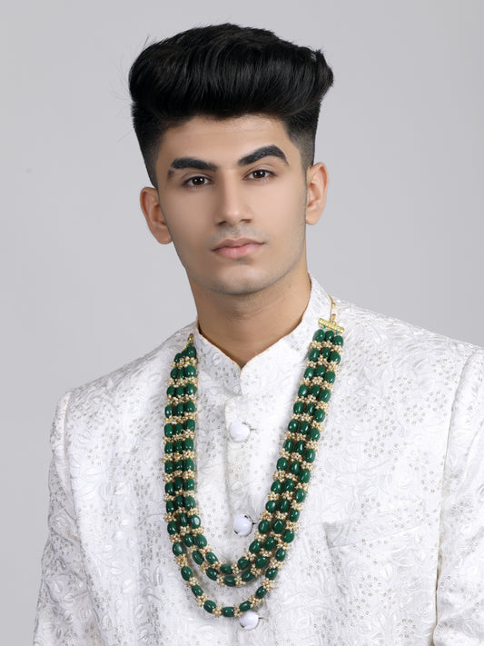 Green Beads with Tassel Multilayered Maharaja Moti Mala for Men
