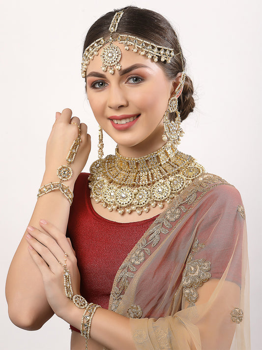 Gold Plated Pearl Beads Kundan Bridal Necklace Set