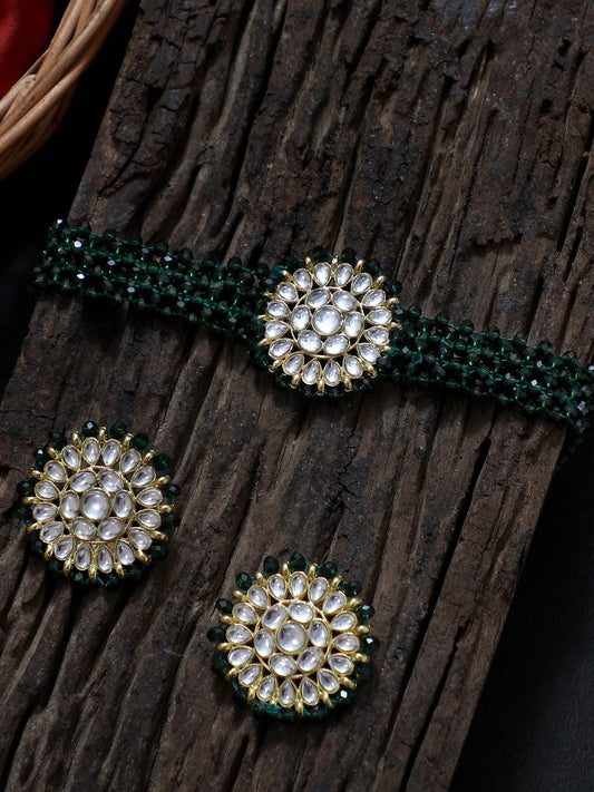 Green Crystal Kundan Choker Necklace Set