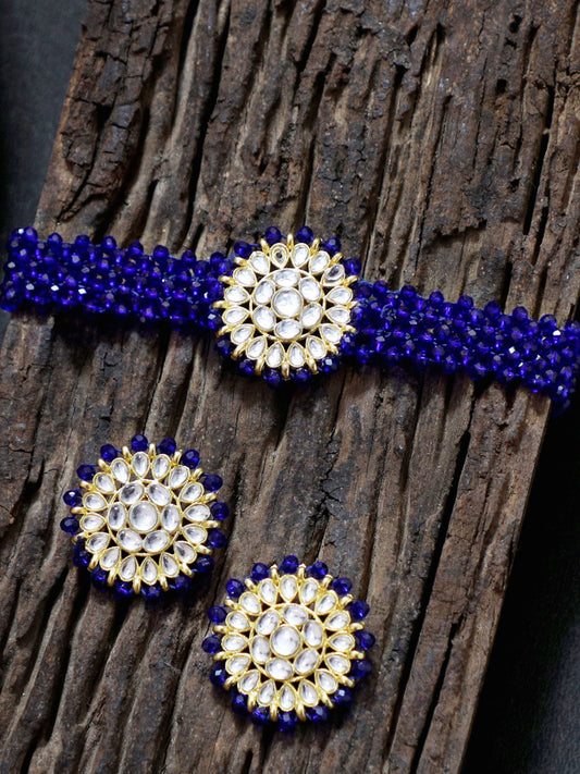 Blue Crystal Kundan Choker Necklace Set