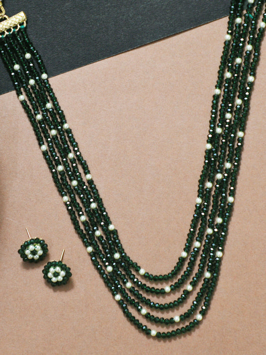 Green Crystal Beads Multi-Strand Rani Haar Necklace Set