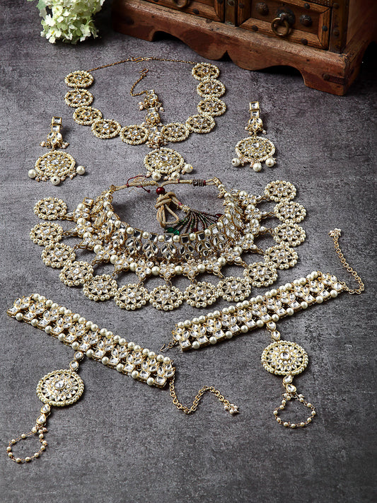 Gold-Plated Handcrafted Kundan and Pearl Studded Bridal Jewellery Set