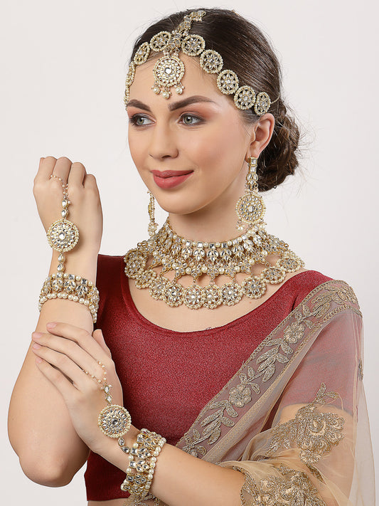 Gold-Plated Handcrafted Kundan and Pearl Studded Bridal Jewellery Set