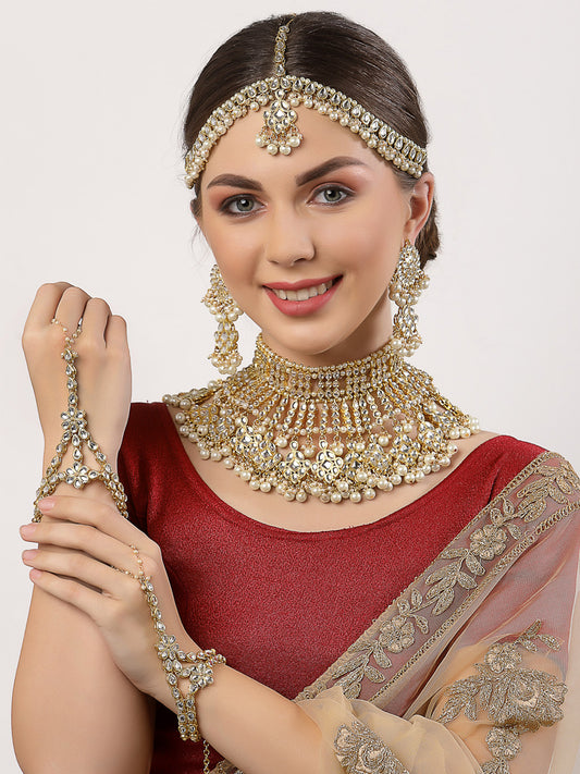 Gold-Plated Pearl Studded Bridal Necklace Set