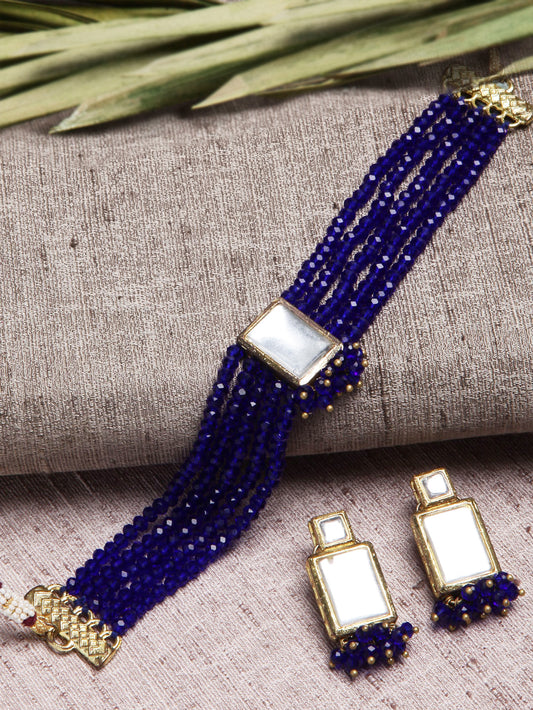 Traditional Blue Crystal Kundan Choker Necklace Set
