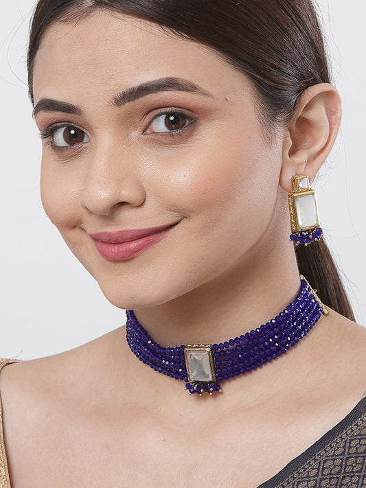 Traditional Blue Crystal Kundan Choker Necklace Set