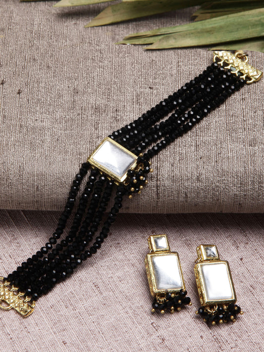 Traditional Black Crystal Kundan Choker Necklace Set
