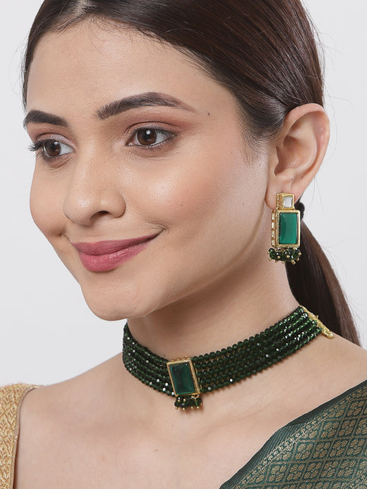 Traditional Green Crystal Kundan Choker Necklace Set