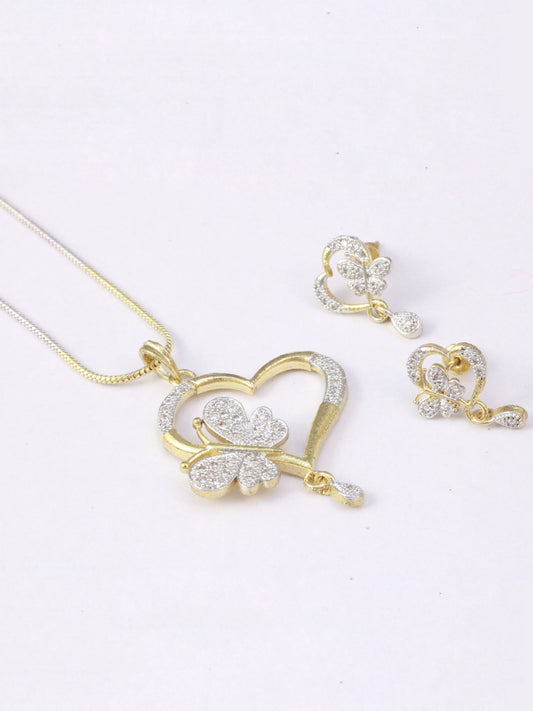 Heart Shapedstudded Pendant Necklace Set with Earrings