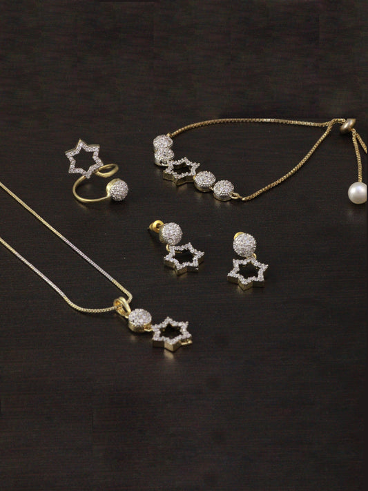 Star Shaped Pendant Necklace Set with Earrings, Ring and Bracelet