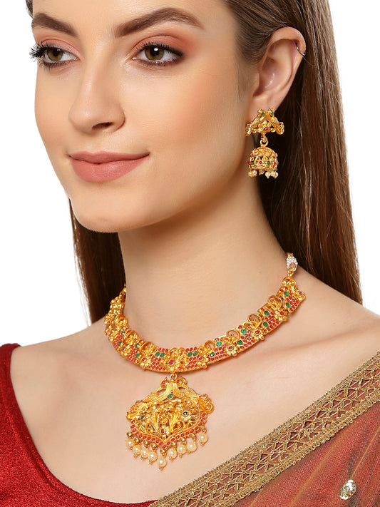Gold-Plated Handcrafted Temple Necklace Set