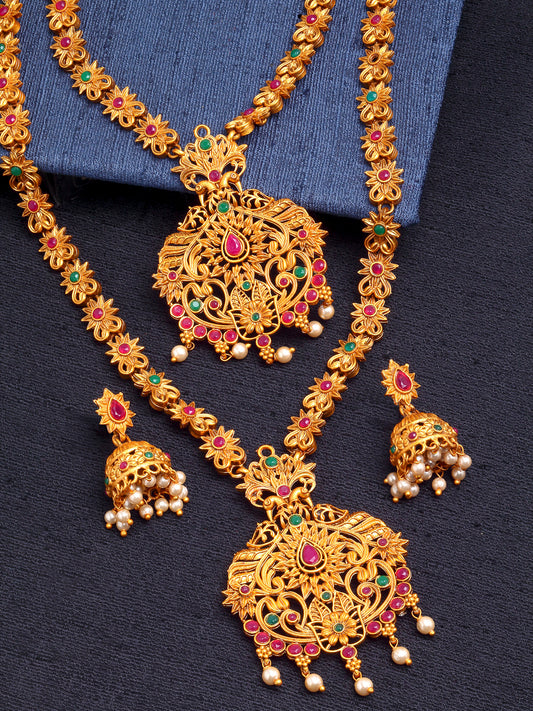 Combo of 2 Traditional Sun Design Gold Plated Handcrafted Temple Necklace Set