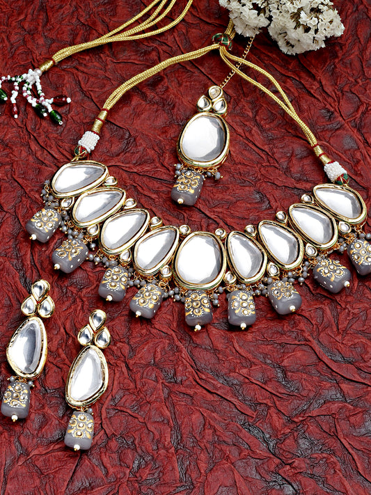 Karatcart Grey Tumble Studded Polki Kundan Choker Necklace Set For Women