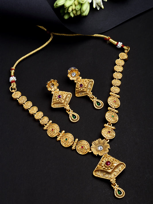 Karatcart Gold Plated Classic Floral Temple Necklace Set