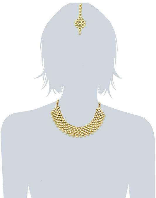 Karatcart 22K GoldPlated Antique Origins Kundan Pearl Necklace Set for Women
