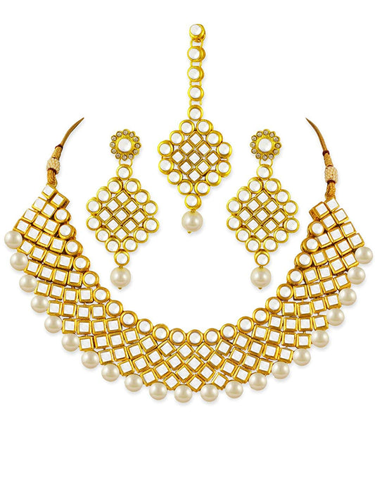 Karatcart 22K GoldPlated Antique Origins Kundan Pearl Necklace Set for Women