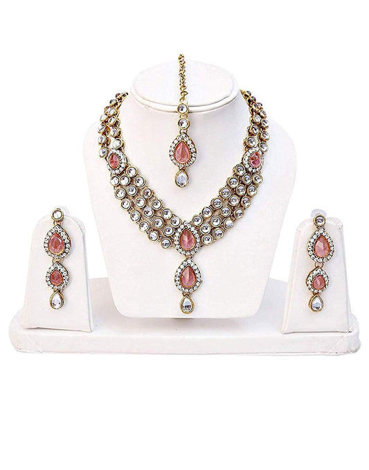Karatcart 22K GoldPlated Pink Stone Kundan Jewellery Set for Women