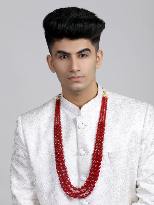 Traditional Red Beads Maharaja Moti Mala for Men