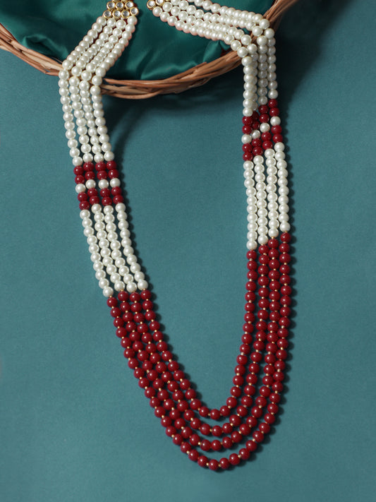 Traditional Red and White Beads Maharaja Moti Mala for Men