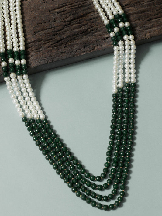 Traditional Green and White Beads Maharaja Moti Mala for Men