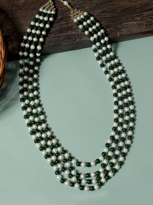 Traditional Green and White Beads Maharaja Moti Mala for Men