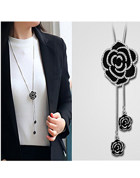 Black Rose Metal Chain Pendant for Women