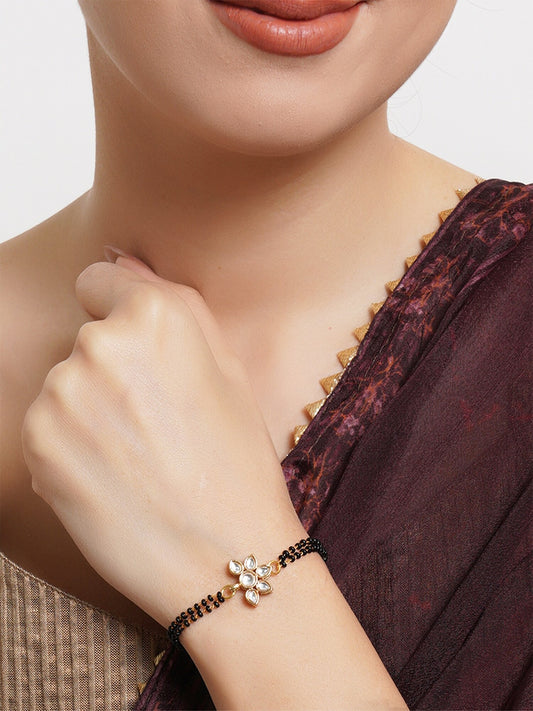 Women Gold-Toned & Black Kundan Handcrafted Gold-Plated Charm Mangalsutra Bracelet