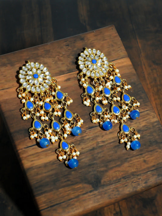 Kundan Blue Tassel Earrings